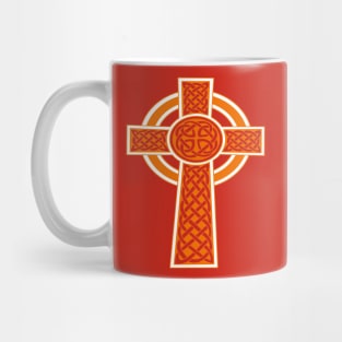 Ornamental Celtic High Cross Decorative Knotwork Orange and White Mug